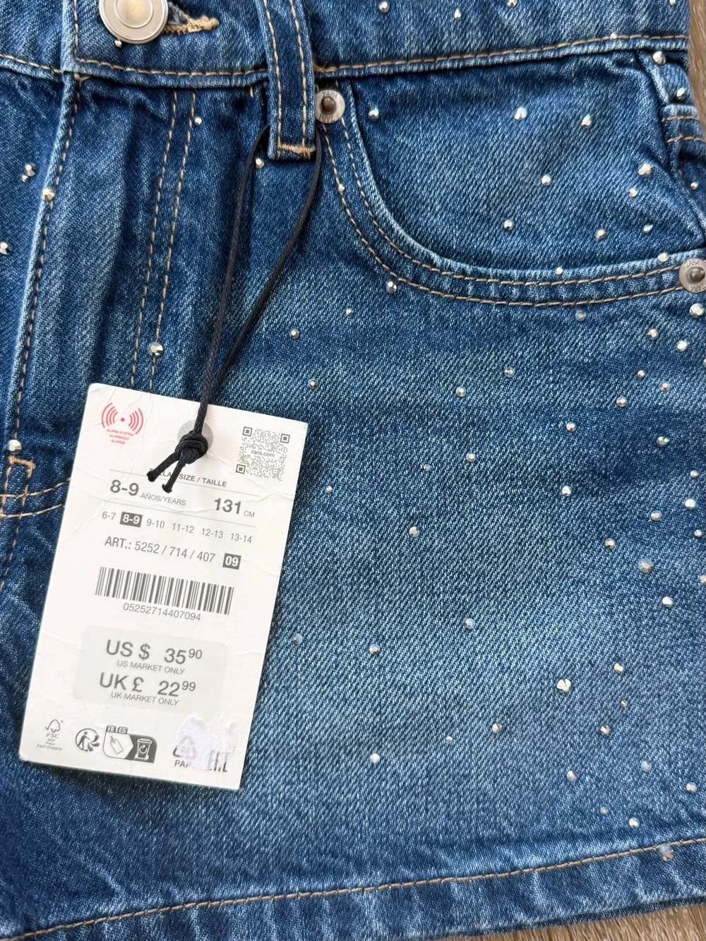 Zara Blue Denim Shorts with Silver Crystal Details